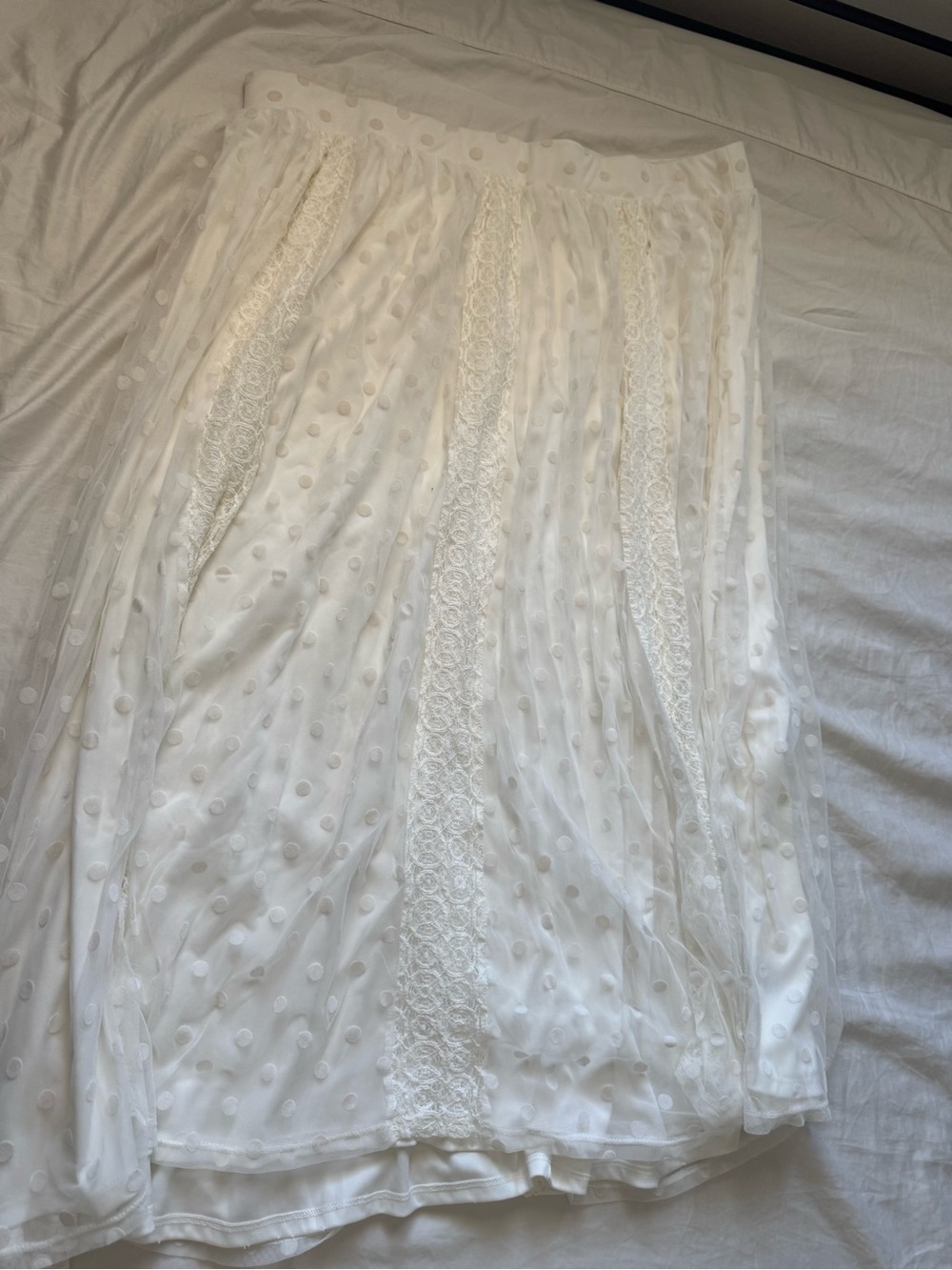 torrid White Sheer Polka Dot Midi Skirt with Lace Panels